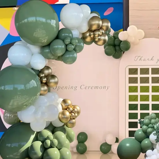 Green White Gold Balloon Arch Kit, 146Pcs Avocado Green Metallic Chrome Gold Confetti and White Latex Balloons {2}