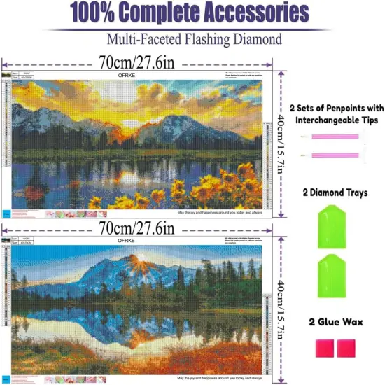 2 Pack Diamond Painting Kits，Large 5D DIY Sunset Diamond Painting Kits for Adults，DIY Full Drill Crystal Rhinestone Arts and Crafts，Mountain Gem Art Painting with Diamond Home Wall Decor (28X16inch) {2}