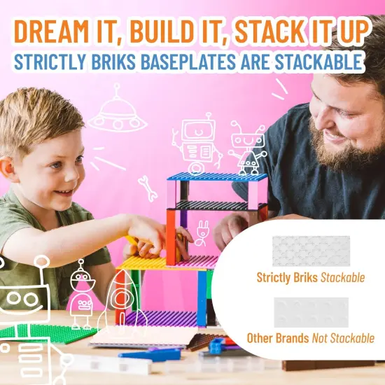 Strictly Briks Classic Stackable Baseplates, Building Bricks For Towers, Shelves, and More, 100% Compatible with All Major Brands, White, 4 Base Plates & 30 Stackers, 10x10 Inches, Ages 3-14 {5}