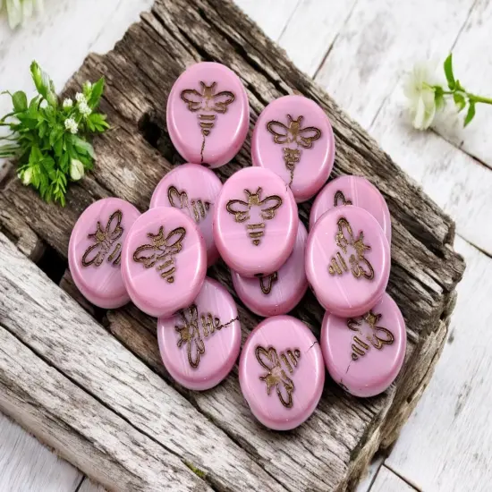 *12* 12mm Dark Bronze Washed Pink Silk Bee Coin Beads {1}