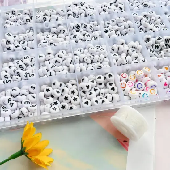 1600pcs Letter Beads,Heart Beads,Number Beads,Start Beads and Smiley Beads,4x7mm White Acrylic Beads 31 Styles for Jewelry Making Bracelets Necklaces Key Chains {3}