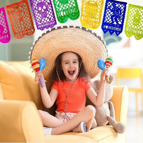 Mexican Party Banner Set (50-ft, PAPER) - Papel Picado with Mexican Bingo Card Designs - Party Decorations for Cinco de Mayo, Birthday Party Decor (4 strands x 12.5ft) - TexMex Fun Stuff {3}
