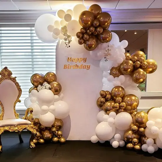 White and Gold Balloon Garland Kit, 124Pcs Arch Kit with Confetti White and Gold Balloons, Bright Durable Latex Balloons {4}