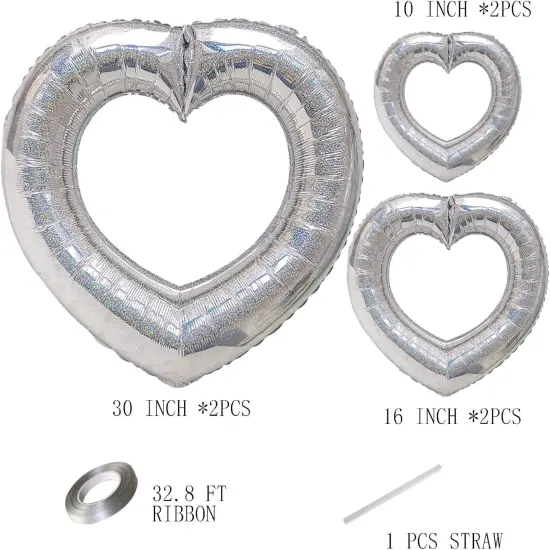 6 Pcs Silver Heart Shaped Balloons Foil Laser Hollow Balloon for Birthday Baby Shower Party Decoration Valentine's Day Mother's Day {2}