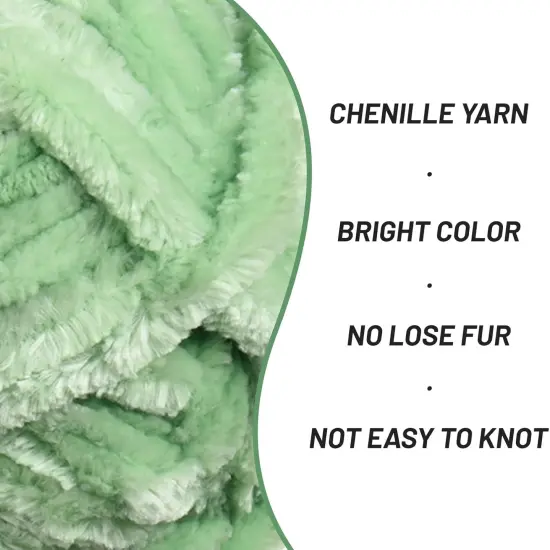 Fuzzy Chunky Chenille Yarn for Crocheting，Soft Plush Yarns for Hand Knitting，Bulky 100 g（49.2 yd） Baby Blanket Yarn for Crocheting Amigurumi，Crochet Fluffy Velvet Yarns (Light Green) {2}