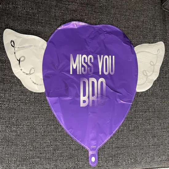 Miss You Bro Heavenly Balloons heart shaped with angel wings (Purple) {4}