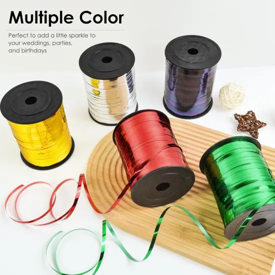 Green Ribbon, 500 Yard Curling Ribbon for Crafts, Shiny Metallic Ribbon, Iridescent Crimped Ribbon for Gift Wrapping, Balloons String, Florist Flower (1 Roll) {5}