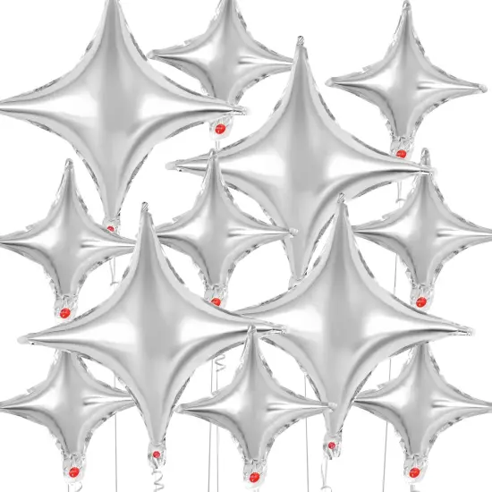 12 Pcs Four Angle Star Balloons,26 Inch and 10 Inch Silver Star Foil Balloons,Quadrangle Balloon Mylar Balloons Helium Balloons for Birthday Party Anniversary Wedding Baby Shower Decorations (Silver) {1}