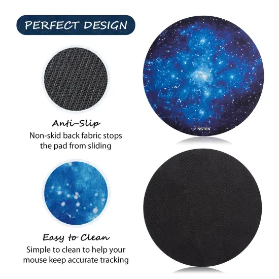 Insten Mouse Pad for Computer Laptop Desktop Gaming Super Smooth Round Galaxy Space Planet Moon Design with Non-Slip Rubber Base, Blue Starry Night (8.4 x 8.4 inch) {3}