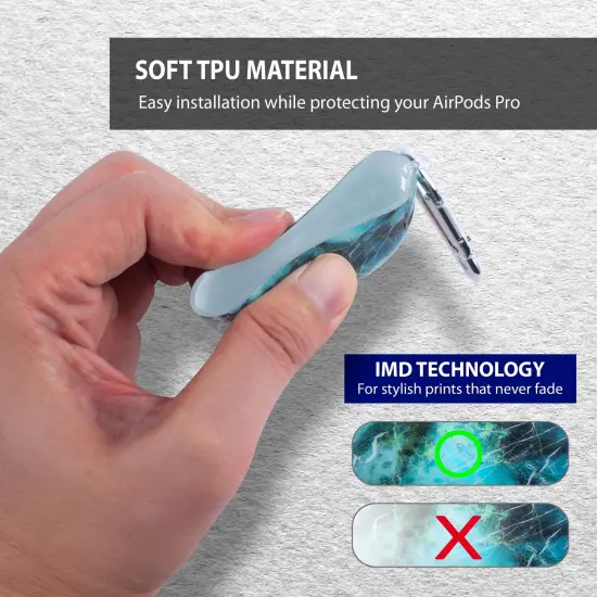 Marble Case Compatible with Airpods Pro, Glossy Soft TPU Protective Smooth Cover with Portable Keychain, Supports Wireless Charging, Shockproof & Anti-Scratch, Shinny Green Marble by Insten {5}