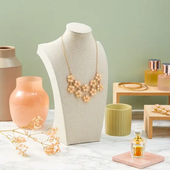 12 Inch Linen Jewelry Display Bust, Necklace Mannequin Holder Stand for Retail Stores and Trade Shows (Beige) Brown {2}