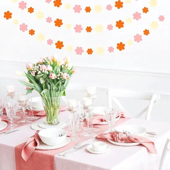 Orange-Pink Fall Party-Decorations Streamers-Garland - 52ft Boho Flower Hanging Paper Banner, Groovy Birthday Baby Bridal Shower Bachelorette Wedding Engagement Decor {5}