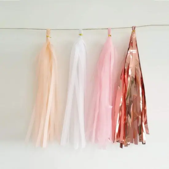 20PCS Shiny Tassel Garland Tissue Paper Tassel Banner,Table Decor,Tassels Party Decor Supplies - Rose Gold,Peach Color,Light Pink,White {2}