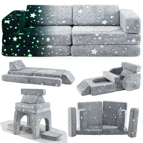 10 Pieces Modular Kids Glow-in-The Dark Sectional Play Couch Sofa Perfect for Kids Room Multicolor {4}