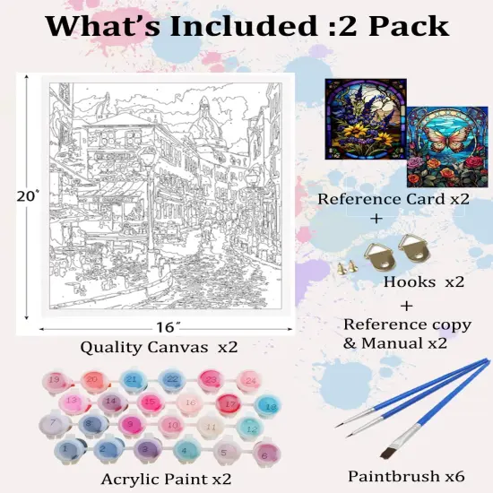 2 Pack Paint by Numbers Kit for Adults 16x20inch Stained Glass Butterfly Paint by Number Canvas, Acrylic Adults' Paint-by-Number Kits Flowers {4}