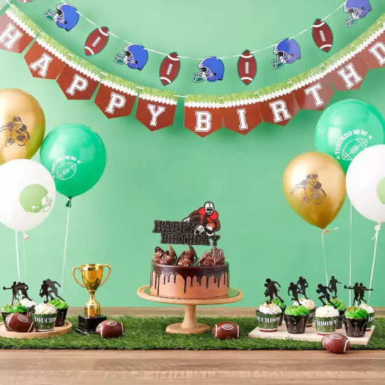 69 Piece Football Party Decorations Kit, Banner, Balloons, Cake and Cupcake Toppers, Cupcake Wrapper Multicolor {2}