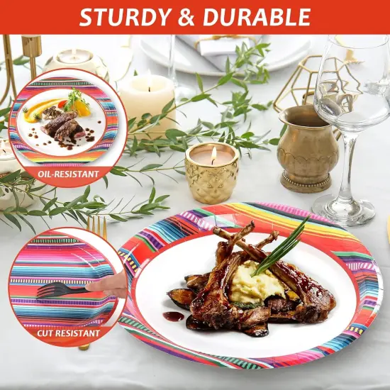 50 PCS Mexican Fiesta Oval Paper Plates Large 11&rdquo; Disposable Fiesta Party Decorations Mexican Floral Stripes Supplies Favor for Cinco De Mayo Dance Pinata Mexico Taco Dinner Party Tableware Set {5}