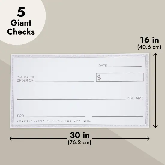 5 Pack Giant Check for Presentations, Awards, Prizes, Fundraisers, Donations, Endowments (30 x 16 In) White {4}