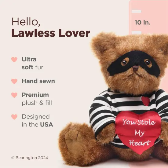 Bearington Lawless Lover Valentine's Day Teddy Bear, 10 In Valentine's Day Stuffed Animals Ideal Gift for Kids & Girlfriends, For Ages 3-14 Brown {2}