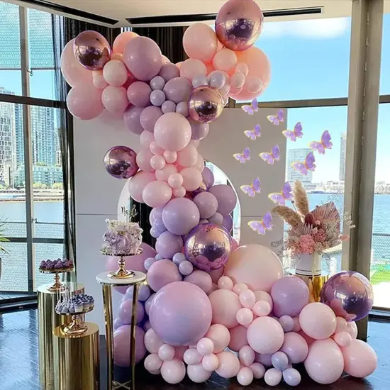 Baby Shower Decorations for Girl 135 Pcs Pink Purple Balloon Arch Kit Metallic Lavender Balloon Garland Double Stuffed Balloons Butterfly Stickers {1}