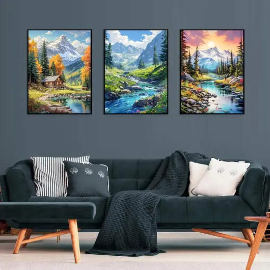 Diamond Art Kits for Adults - 3 Pack Landscape Diamond Painting Kits for Adults, 5D Round Full Drill Landscape Gem Art, Paint by Diamonds Pictures DIY Crafts Kits 12x16inch {3}