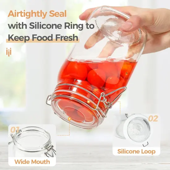 Airtight Glass Canister Set of 3 with Lids 50oz Clear Food Storage Jars Square, Kitchen & Pantry Organization Food Storage Container for Canning, Sugar, Flour, Pasta, Candy, Cereal, Coffee {4}