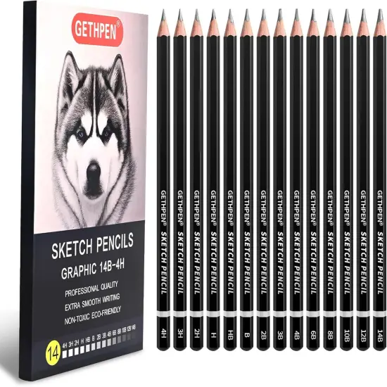 Professional Drawing Sketching Pencil Set - 14 Pieces Graphite Pencils(14B - 4H), Ideal for Drawing Art, Sketching, Shading, Artist Pencils for Beginners & Pro Artists {1}