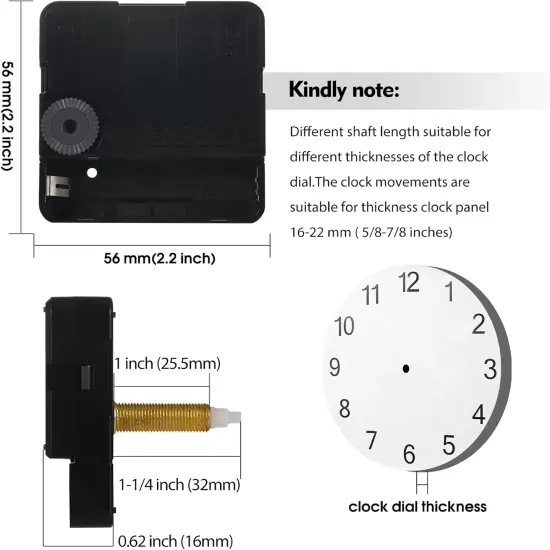 Quartz 32mm (1-1/4 inch) Long Shaft Clock Movement Mechanisms Motor Part Silent with Clock Hands - Perfect for Thick Panels! Upgrade Your DIY Clock Repair Kit Project (32mm Shaft, C+D Hands) {3}