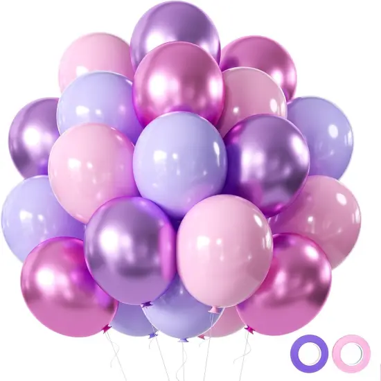 Pink and Purple Party Balloons, 50Pcs 12 Inch Purple Pink Balloons, Metallic Pink Purple Latex Balloons Birthday Party Balloons for Girls Birthday Baby Shower Wedding Party Decorations {1}