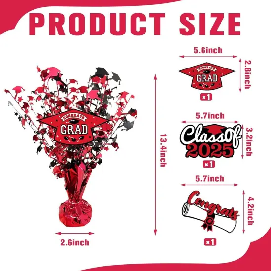 3 Pcs Graduation Table Centerpieces - Balloon Weight Centerpieces Blue Glitter Foil Graduate Cap Centerpieces for 2025 Graduation Party Table Decorations (red) {2}