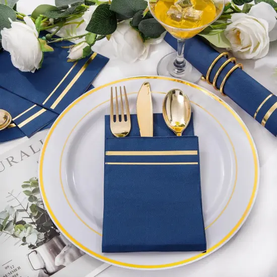 100-Count 3-Ply Disposable Napkins - Blue Paper Napkins Disposable Premium Quality - Dinner Napkins Disposable Soft, Absorbent for Parties, Weddings, Kitchen and Cocktail Beverage {5}