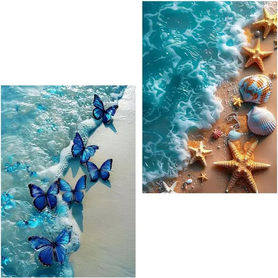 2 Pack Diamond Painting Kits for Adults, 5D DIY Beach Diamond Art Kits for Adults Full Drill Round Paint Diamond Dots Gems Art Crafts Painting Kits for Home Wall Decor 12x16Inch {1}