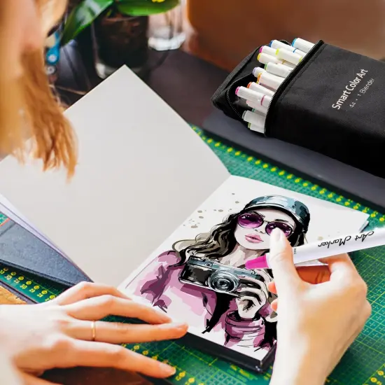 44 Coloring Markers and 1 Blender, 45 Pack Alcohol Based Dual Tip Permanent Highlighters with Case, Excellent for Adults Kids Marking Drawing Sketching {5}