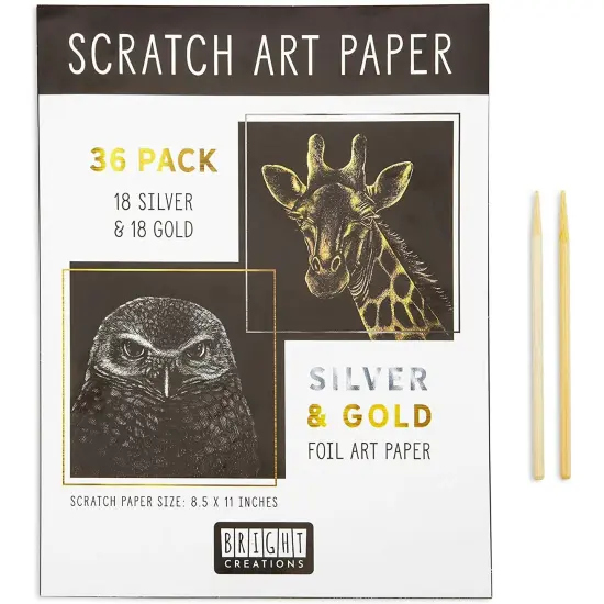 36 Scratch Sheets with 2 Wooden Styluses for Art, Gold and Silver Foil (8.5 x 11 in, 38 Pieces) Multicolor {1}