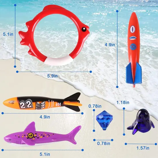 Summer Pool Diving Swimming Toys for Kids, Fun Swim Games Sinking Set, Underwater Dive Gifts with Storage Bag Include Torpedo Gems Shark Rings Sea Animals for Boys Girls Toddlers 20 Packs {2}