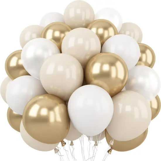 White and Gold Balloons, 12 Inch White Sand Gold Metallic Latex Balloons, Beige Gold Party Balloons {1}