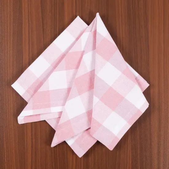 Gingham Buffalo Check Cotton Dinner Napkins &ndash; 12-Pack, 18"x18" Pink/White Premium Wedding & Home Dining Napkins {3}
