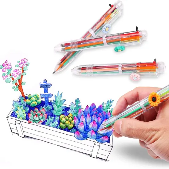 Multicolor Pens 0.5, 6-in-1 Daisy Flower Ballpoint Pens,Ballpoint Gift Clear Barrel Pens for Office School Supplies Students Planner Journaling,Assorted Ink. (8) {2}