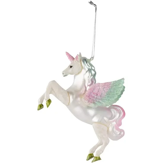 2 Pack Glass Rainbow Unicorn Christmas Tree Ornaments, Holiday Decor Decorations , 5 x 4.5 in White {5}