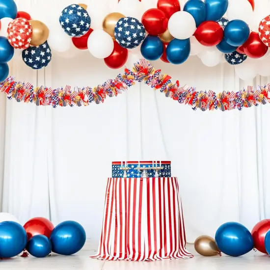 Patriotic Garland 4th of July Garland Red White Blue Decorations Hanging American Fabric Banner for Mantel Fireplace Wall Independence Day Memorial Day {4}