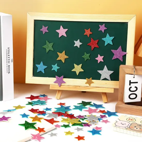 Colorful Glitter Star Foam Sticker, 300Pcs Stars Shapes Glitter Self Adhesive Foam Stickers for Kids Party Favors Toddler DIY Crafts Supplies Home Decorations {4}