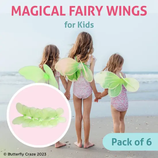 Butterfly Craze Girls' Fairy, Angel, or Butterfly Wings Costumes & Dress Up Collection: Set of 6, Magical Delights, Favors or Supplies for Kids, Make Your Little One's Birthday Party Special, Green {2}
