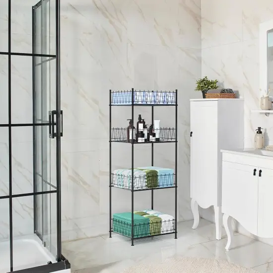 4-Tier Metal Water Bottle Organizer &ndash; Freestanding Floor Storage Rack for Kitchen, Pantry, or Bathroom | Adjustable Dividers & Feet, Rust-Proof Black Design (12.5"x16.7"x46.2") {6}