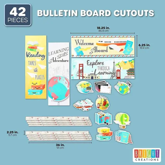 Bulletin Board Borders and Cutouts, Travel Theme Classroom Decor (42 Pieces) Multicolor {2}