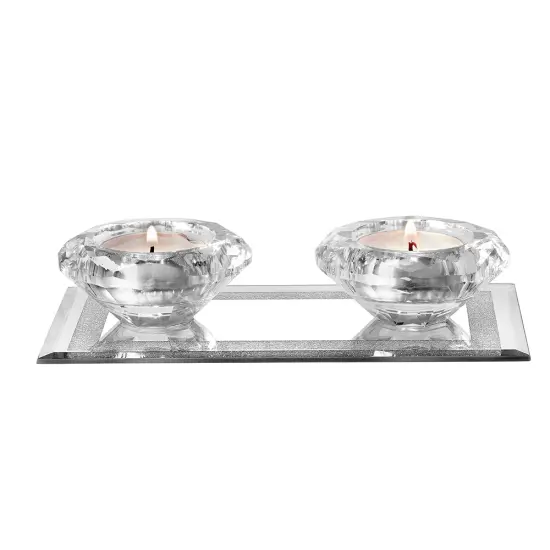 Crystal Tealights Holder with Tray Gold {1}