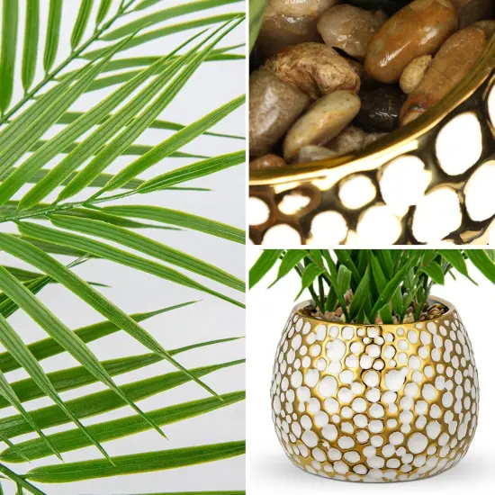 Fake Plants 15'' Faux Palm Plant in Gold-White Pot Realistic Artificial Plants Indoor for Home Farmhouse Centrepieces Wedding Decorations {3}