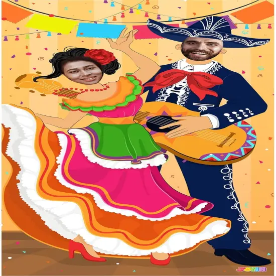 Cinco de Mayo Fiesta Couple Photo Door Banner for Party Supplies, Mexican Photography Backdrop Decoration, Mexican Theme Photo Booth Background, Party or Festivals {1}