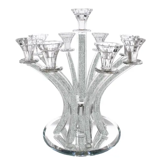 CrystalCandelabra Round Design with Inner Gemstones - 9 Arms Clear {2}