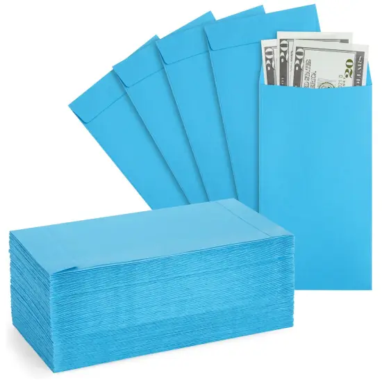 100 Pack Blue Money Envelopes for Cash, Payroll, Money Saving, Coins, Currency, 100GSM (3.5 x 6.5 In) {1}