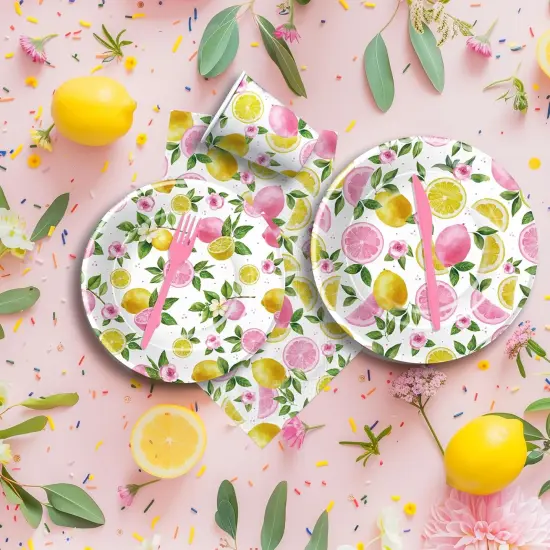 Summer Lemon Party Decorations Tableware, Party Supplies, Plate, Napkin, Cup, Cutlery, Summer Pink Lemon {5}